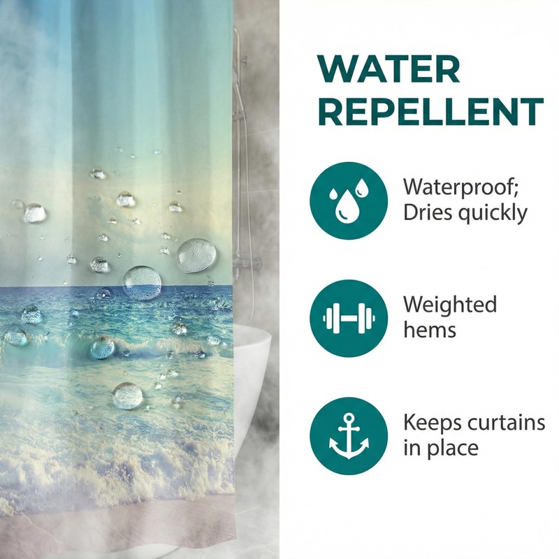 goodbath Long Shower Curtain 200cm drop,Ocean Beach Seaside Sunset Waterproof