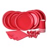 Red Party Set Includes Dinner Plates, Cutlery, Napkins, Tablecloth and