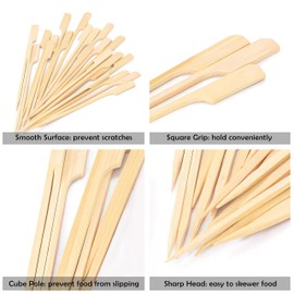 4.7 Inch Bamboo Skewers 100PCS Food Appetizer Toothpicks Wide Flat Paddle Bamboo Wood Picks for Cocktail, Marshmallow, Fruit, Grilling, Drink, BBQ, Barbecue, Yakitori Chicken, Fondue, Roasting
