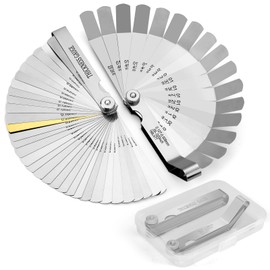 Pylevemv 2Pcs High-Precision Feeler Gauge Set - 32-Blade Straight and 16-Blade Offset Filler Gauge, Dual Marked SAE & Metric Feeler Gauges for Valves, Spark Plug, Engine, Guitar Setup