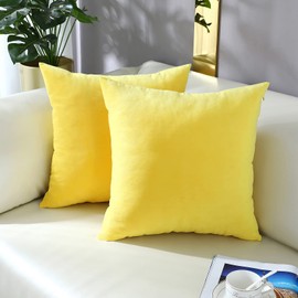 mixeoo Comfy Lemon Yellow Throw Pillow Covers Decorative Square Solid Velvet Cushion Cases Home Decor for Sofa Couch, Set of 2, 20 x 20 Inch