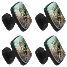 Seaworld Seahorse Coral Reef 4 Pack Crystal Glass Cabinet Drawer Knobs, Clear Square Pull Handles for Durable Furniture Hardware
