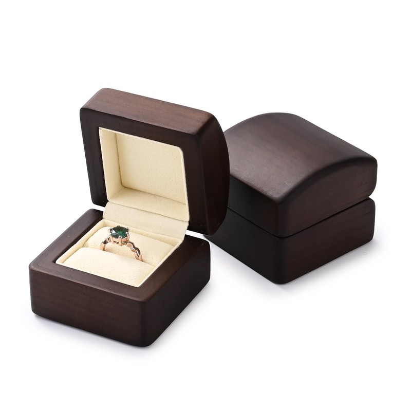 Woodten Jewelry Engagement Proposal Ring Box, Solid Wood Single Jewelry
