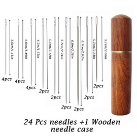 24pcs Hand Sewing Needles,18pcs Assorted Self Threading Needles for Hand Sewing &6pcs Large Eye Needles &Wooden Needle Storage Case, Sharp Point Side Easy Thread Needles Kit for DIY Embroidery