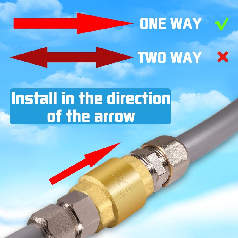 Boltigen 2PCS Solid Brass Spring Check Valve, 1/2 Inch NPT