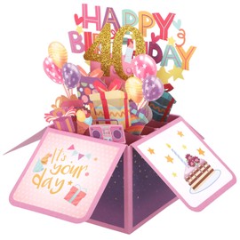 Happy Birthday Pop up Card, Multicolored 3D Boxed Birthday Cards with Envelopes & Greeting Card Best Gifts Creative Pop up Boxed Cards for Family Friends (40th)