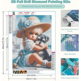 GEWOUVIN Girl and Dog Diamond Art Kits for Adults,Diamond Painting Kits for Adults Beginners,Seaside DIY Full 5D Round Drill Gem Art Kits for Gift Home Wall Decor【11.8x15.7inch】