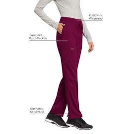 Cherokee Scrubs for Women Mid Rise Tapered Leg Drawstring Pant with 5 Pockets, Cargo Bottom with 2 Way Stretch Fabric - WW105P, M Petite, Wine