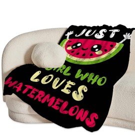 Puxnawi Watermelon Blanket for Girls Women Just A Girl Who Loves Fruits Throw Blanket Cozy Plush Flannel Fleece Cute Blankets Lightweight Fuzzy for Bed Decor 50"X40"