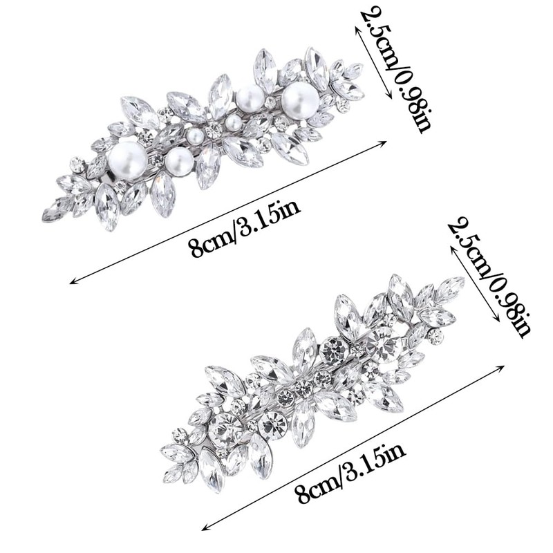 BetterJonny 2pcs Rhinestone Hair Clips Crystal Pearl Hair Barrette Flower