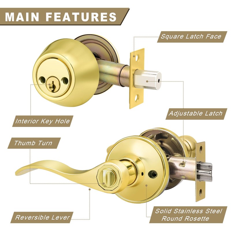Brotima 3 Pack Exterior Door Lock Set, Double Cylinder Deadbolt