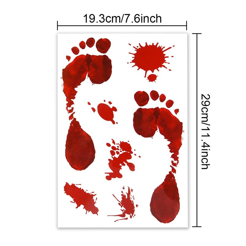 KUUQA 4 Pcs Footprint Clings Horror PVC Stickers for Halloween