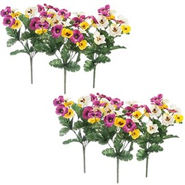 OakRidge Pansy Bushes, Set of 6 – Artificial Indoor/Outdoor Home and Garden Décor – 11” x 5” x 5” Each