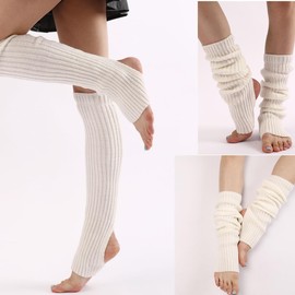 SHSHbuy Knitted Leg Warmers Women's Warm Knitted Socks Leg Warmers Boots Crochet Long Leg Warmers Yoga Socks Leg Warmer for Ballet Fitness Yoga (White), White