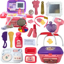 Shape28 Pretend Beauty Playset Basket 36 Pcs Kids Makeup Set Pretend Play Toy Makeup for Kids Perfect Toy for 3 4 5 6 7 Girls