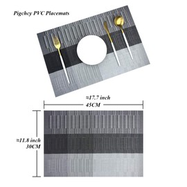 BECHEN Placemats with Coasters Set of 6, Vinyl Heat-Resistant Table Mats Washable Plastic Kitchen Placemats for Dining Table Indoor Outdoor(45x30 cm, Black)