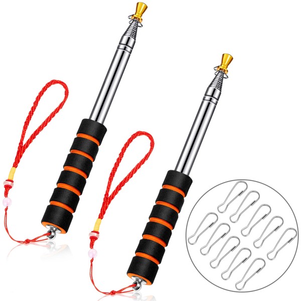 2 x 2 m Telescopic Stainless Steel Flag Pole Portable Extendable Flag Pole and 10 x Flag Pole Hooks for Course Room Tour Guide Flag Banner
