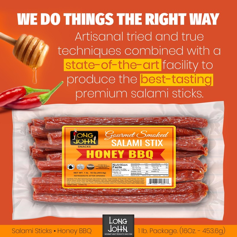 Long John Snacks Honey BBQ Dried Salami Stix – Made