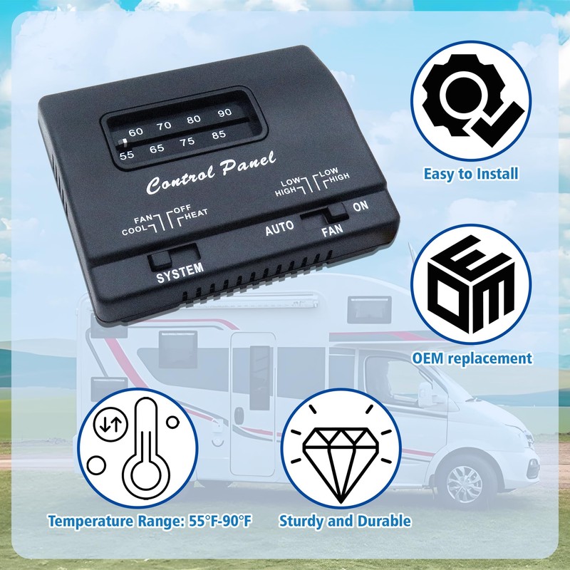 BIPIMIFI 7330F3852 RV Air Conditioner Thermostat, Black, Single Stage Heating/Cooling