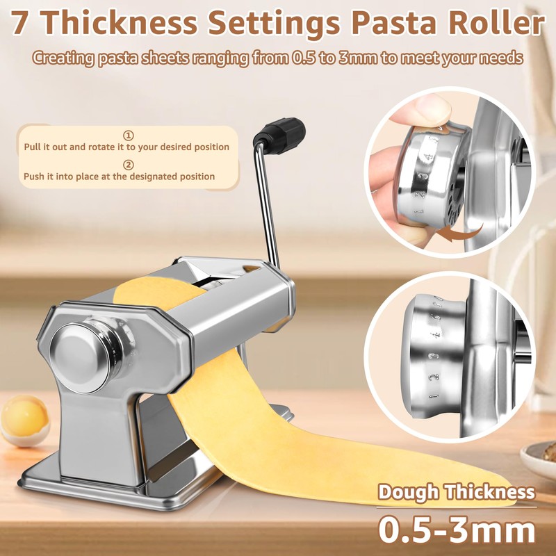 Pasta Maker - 7 Thickness Settings Pasta Roller & 2-in-1