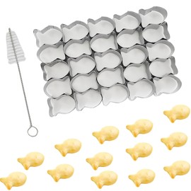 Gold Fish Cracker Cutter，25 Cavity Fish Cookie Cutter，Non-stick Dough Gold Fish Shapes Cookie Molds，Stainless Steels Small Animal Cracker Cookie Biscuit Cutters Mold for Baking with Cleaning Brush