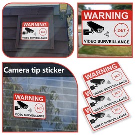 Be In Your Mind Pack of 20 Video Surveillance Warning Stickers, 7.4 x 5.2 cm, Video Surveillance Sign Stickers for Glass Doors, Shutters, English Version