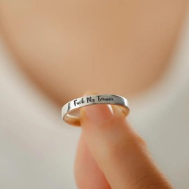 Fck My Trauma Circle Ring, Stainless Steel Inspirational Trauma Healing Ring Self Worth Stackable Mood Ring Funny Curse Word Minimalist Friendship Jewelry Gifts For Women Sisters, 10, Non-Precious