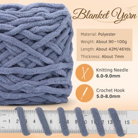 Tikjiua Chunky Chenille Yarn, Soft Blanket Yarn for Hand Knitting, Plush Yarn for Crocheting, 46Yds Velvet Crochet Yarn for Making Blankets Weaving DIY Craft