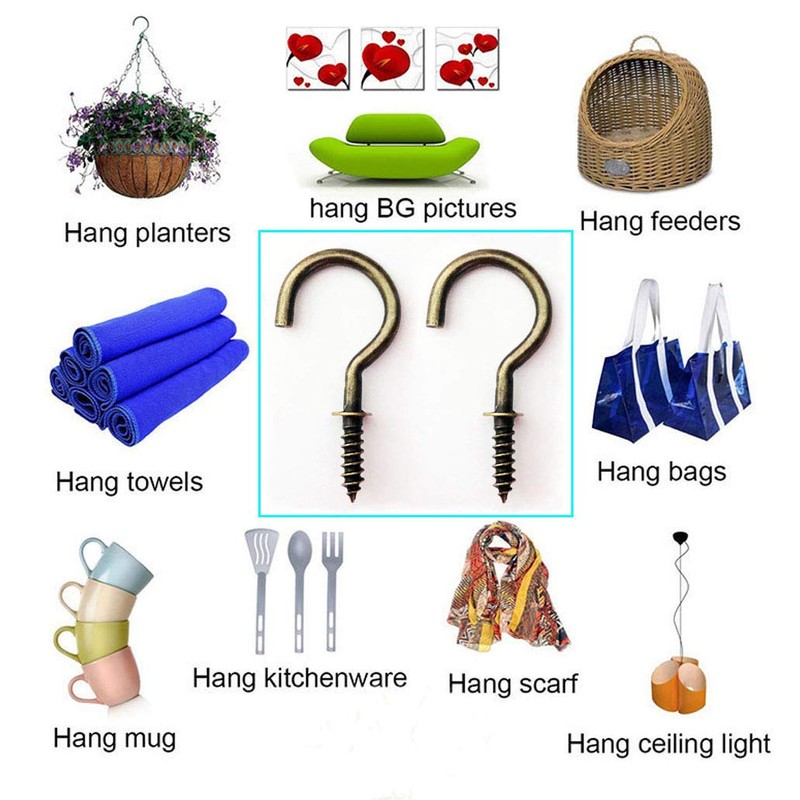 IDEALSV Antique Brass Ceiling Hooks 7/8'' Vintage Bronze Cup Hook