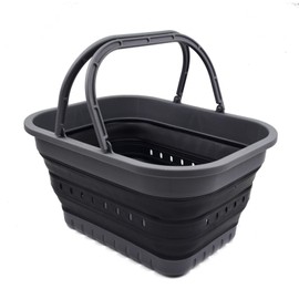 SAMMART 19L (5 Gallon) Collapsible Tub with Handle - Portable Outdoor Picnic Basket/Crater - Foldable Shopping Bag - Space Saving Storage Container (Grey/Black)