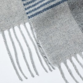 GreaterGood Ukrainian Merino Wool and Cashmere Plaid Scarf Fair Trade Luxuriously Soft Warm Unisex Men Women Winter Handcrafted Artisan Gift (Blue & Gray)