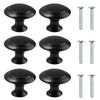 6 Pack Black Cupboard Door Knobs Round Mushroom Single Hole