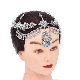 Silver Gold Head Chain Drop Hair Chians Headband Egypt Arabian Belly Dance Headpiece Forehead Chain Hair Piece (Silver)