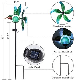 Afirst Solar Hummingbird Wind Spinner, Metal Kinetic Garden Stake Lights Wind Spinners, Outdoor Lights Lawn and Garden Décor