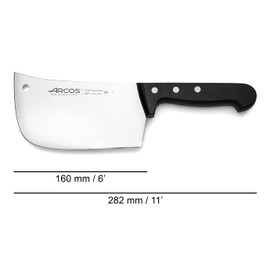 ARCOS Hackbeil Küchenhackmesser 160mm zum Schneiden von Knochen und Fleisch. Die Axt hat ein rechteckiges Design aus rostfreiem Stahl und einem Griff aus Polyoxymethylen. Schwarz. Universal-Serie