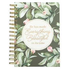 Christian Art Gifts Inspirational Journal, Everything Beautiful Wide Ruled Notebook, Ecc. 3:11 Bible Verse, Green Floral, 192 Lined Pages w/scripture, (8.4” x 6.4” x 1”)