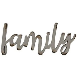 CWI Gifts FAMILY Resin Sitter Wall Hanging 7.5” Distressed Gray Freestanding Accent Piece