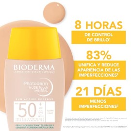 BIODERMA, Protector Solar, Photoderm NUDE Touch Mineral Tono Claro, FPS50+, Tono Unificado con Efecto Nude, 40ML