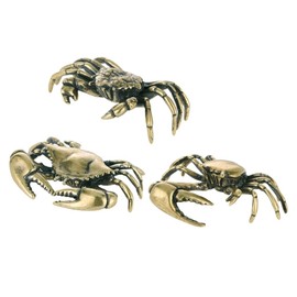 Sewroro Brass Crab Figurine 3pcs Chinese Feng Shui Crab Mini Animal Sculpture Statue Brass Crab Decor for Home Office Car