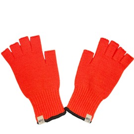 Merino Wool Fingerless Gloves - Half Finger Warm Knitted Gloves - Blaze Orange - Small