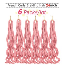 WIPPORYA Light Pink French Curl Braiding Hair 24 Inch Soft Braiding Hair Pre Stretched Loose Wave Bouncy 100g/pack Yaki Hair for Black Women Hair Extensions for Braids(Light Pink 24 Inch)
