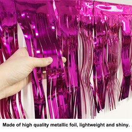 10 Feet by 15 Inch Fuchsia Foil Fringe Garland - Pack of 3 | Shiny Metallic Tinsel Banner | Ideal for Parade Floats, Bridal Shower, Bachelorette, Wedding, Birthday, Christmas | Wall Hanging Drapes