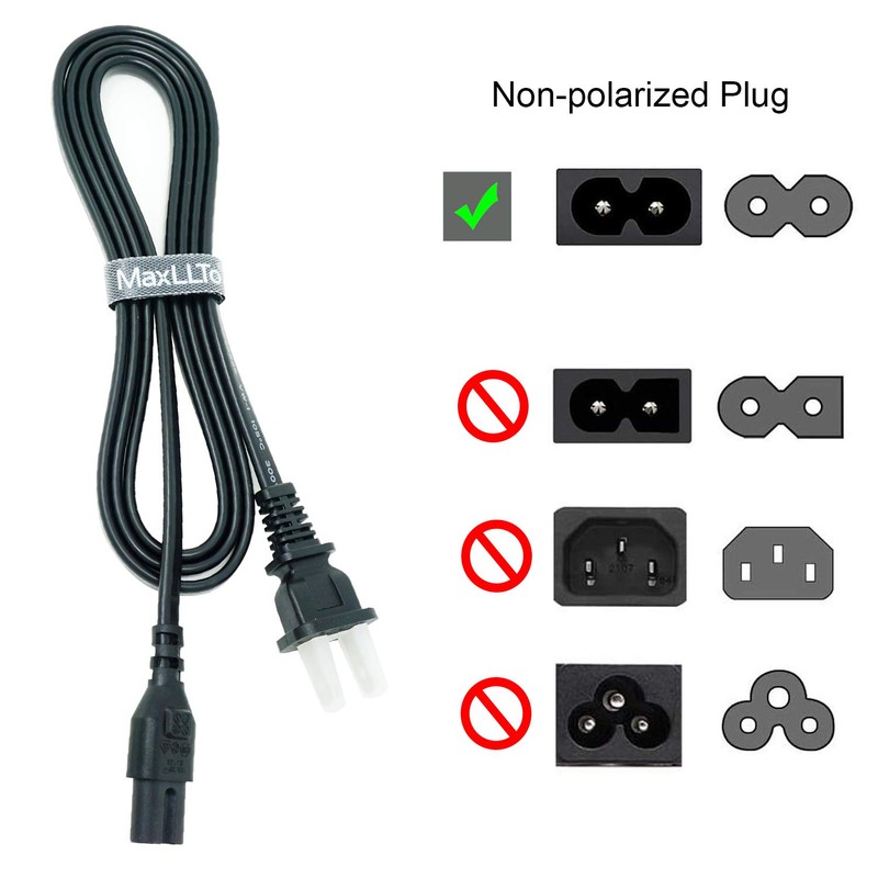 MaxLLTo Replacement Power Cord 6ft Extra Long Black 2 Prong