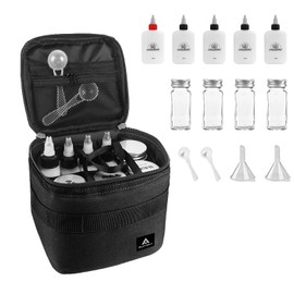 Tyasoleil Camping Portable Spice Carry Bag, 9 Spice Containers Pepper & Salt Spice Shakers, for Outdoor Travel Camping BBQ Picnic, 2 Funnels, 2 Spoons (Black)