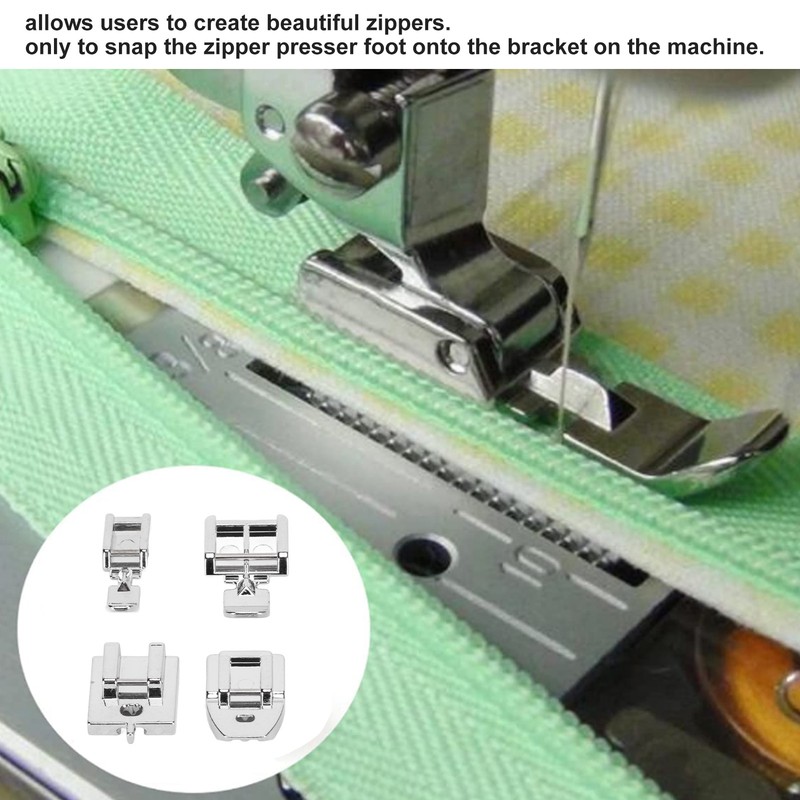 4Pcs Zipper Presser Foot Parallel Grooves Easy Operation Edge Design
