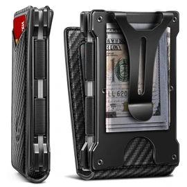 KEMISANT Men Wallet- Slim Wallet Money Clip Gift for Men 12Cards-Metal Case with Magnetic Flip