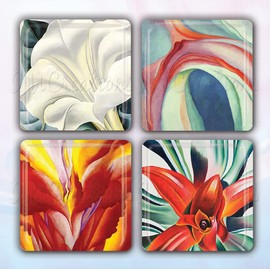 O'Keeffe's Floral Vintage Art Collection Designs Handmade Square Glass Tile Magnets 30mm (1.18") - Set of 4
