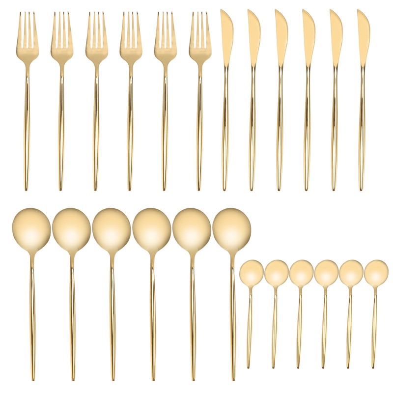24Pcs Gold Silverware Set Knife Fork Spoon Rustproof Stainless Steel