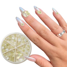 HIENAJ Rose Flowers Nail Rhinestones Mixed Pearl Beads Nail Art Decor for Acrylic Nails Party DIY Accessories Manicure Craft Supplies （Light Green ）