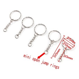 JZK 100x Split Metall Schlüsselringe 25mm mit Gliederkette + Mini offener Sprung Ringe für Auto, Haus, Arbeit DIY Handwerk Projekte, Silber.